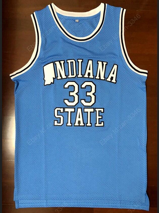 Custom Men NCAA Indiana State #33 Bird Indiana State Jersey All Stitched Blue jersey